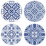 - RealHomes Yuvarlak Fermuarlı Sandalye Minderi - Realhomes  4'lü Beyaz Zemin Üzerinde Çini Desenli Modern Yuvarlak Fermuarlı Sandalye Minderi Seti Realhomes