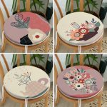 - RealHomes Yuvarlak Fermuarlı Sandalye Minderi - Realhomes  4'lü Renkli Zemin Üzerinde Onedraw Çizimli Vazo Desenli Modern Yuvarlak Fermuarlı Sandalye Minderi Seti Realhomes