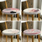 - RealHomes Yuvarlak Fermuarlı Sandalye Minderi - Realhomes  4'lü Renkli Zemin Üzerinde Onedraw Çizimli Vazo Desenli Modern Yuvarlak Fermuarlı Sandalye Minderi Seti Realhomes