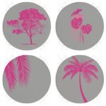 4'lü Gri Zeminde Fuşya Ağaç Motifli Dekoratif Dijital Baskılı Yuvarlak Fermuarlı Sandalye Minderi Seti Realhomes