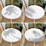 - RealHomes Yuvarlak Fermuarlı Sandalye Minderi - Realhomes  4'lü Beyaz Zeminde Gri Palmiye Ağaç Tasarımlı Modern Yuvarlak Fermuarlı Sandalye Minderi Seti Realhomes