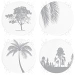 - RealHomes Yuvarlak Fermuarlı Sandalye Minderi - Realhomes  4'lü Beyaz Zeminde Gri Palmiye Ağaç Tasarımlı Modern Yuvarlak Fermuarlı Sandalye Minderi Seti Realhomes