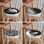 4'lü Siyah Zeminde Ağaç Motifli Dijital Baskılı Özel Tasarım Yuvarlak Fermuarlı Sandalye Minderi Seti Realhomes