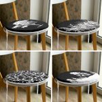 4'lü Siyah Zeminde Ağaç Motifli Dijital Baskılı Özel Tasarım Yuvarlak Fermuarlı Sandalye Minderi Seti Realhomes