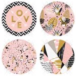 - RealHomes Yuvarlak Fermuarlı Sandalye Minderi - Realhomes  4'lü Renkli Zemin Üzerinde Gold Detaylı Yaprak Desenli Modern Yuvarlak Fermuarlı Sandalye Minderi Seti Realhomes