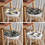 - RealHomes Yuvarlak Fermuarlı Sandalye Minderi - Realhomes  4'lü Siyah Zemin Üzerinde Gold Detaylı Yaprak Desenli Modern Yuvarlak Fermuarlı Sandalye Minderi Seti Realhomes