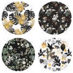 - RealHomes Yuvarlak Fermuarlı Sandalye Minderi - Realhomes  4'lü Siyah Zemin Üzerinde Gold Detaylı Yaprak Desenli Modern Yuvarlak Fermuarlı Sandalye Minderi Seti Realhomes