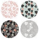 4'lü Renkli Zemin Üzerinde Yaprak Desenli Modern Yuvarlak Fermuarlı Sandalye Minderi Seti Realhomes