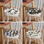 - RealHomes Yuvarlak Fermuarlı Sandalye Minderi - Realhomes 4'lü Renkli Zemin Üzerinde Gold Detaylı Yaprak Desenli Modern Yuvarlak Fermuarlı Sandalye Minderi Seti Realhomes