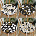 - RealHomes Yuvarlak Fermuarlı Sandalye Minderi - Realhomes 4'lü Renkli Zemin Üzerinde Gold Detaylı Yaprak Desenli Modern Yuvarlak Fermuarlı Sandalye Minderi Seti Realhomes