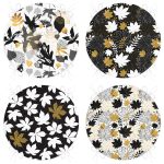 - RealHomes Yuvarlak Fermuarlı Sandalye Minderi - Realhomes 4'lü Renkli Zemin Üzerinde Gold Detaylı Yaprak Desenli Modern Yuvarlak Fermuarlı Sandalye Minderi Seti Realhomes