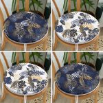 4'lü Renkli Zemin Üzerinde Gold Detaylı Yaprak Desenli Modern Yuvarlak Fermuarlı Sandalye Minderi Seti Realhomes