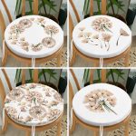 4'lü Beyaz Zemin Üzerinde Çiçek Desenli Modern Yuvarlak Fermuarlı Sandalye Minderi Seti Realhomes