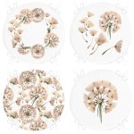 4'lü Beyaz Zemin Üzerinde Çiçek Desenli Modern Yuvarlak Fermuarlı Sandalye Minderi Seti Realhomes