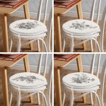 - RealHomes Yuvarlak Fermuarlı Sandalye Minderi - Realhomes  4'lü Renkli Zemin Üzerinde Yaprak Desenli Modern Yuvarlak Fermuarlı Sandalye Minderi Seti Realhomes