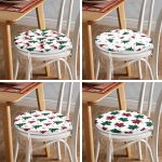 4'lü Ekose Desenli Çam Ağacı Motifli Yılbaşı Konsept Modern Yuvarlak Fermuarlı Sandalye Minderi Seti Realhomes