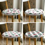 4'lü Ekose Desenli Çam Ağacı Motifli Yılbaşı Konsept Modern Yuvarlak Fermuarlı Sandalye Minderi Seti Realhomes