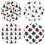 4'lü Ekose Desenli Çam Ağacı Motifli Yılbaşı Konsept Modern Yuvarlak Fermuarlı Sandalye Minderi Seti Realhomes