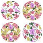 4'lü Beyaz Zemin Üzerinde Renkli Çiçek Desenli Modern Yuvarlak Fermuarlı Sandalye Minderi Seti Realhomes