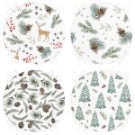 4'lü Beyaz Zemin Üzerinde Kozalak Desenli Modern Yuvarlak Fermuarlı Sandalye Minderi Seti Realhomes