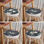 4'lü Siyah Zemin Üzerinde Çiçek Desenli Modern Yuvarlak Fermuarlı Sandalye Minderi Seti Realhomes