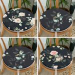 4'lü Siyah Zemin Üzerinde Çiçek Desenli Modern Yuvarlak Fermuarlı Sandalye Minderi Seti Realhomes