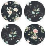 4'lü Siyah Zemin Üzerinde Çiçek Desenli Modern Yuvarlak Fermuarlı Sandalye Minderi Seti Realhomes