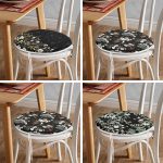 - RealHomes Yuvarlak Fermuarlı Sandalye Minderi - Realhomes  4'lü Siyah Zemin Üzerinde Çiçek Desenli Modern Yuvarlak Fermuarlı Sandalye Minderi Seti Realhomes