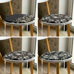 - RealHomes Yuvarlak Fermuarlı Sandalye Minderi - Realhomes  4'lü Siyah Zemin Üzerinde Çiçek Desenli Modern Yuvarlak Fermuarlı Sandalye Minderi Seti Realhomes