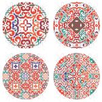 - RealHomes Yuvarlak Fermuarlı Sandalye Minderi - Realhomes 4'lü Beyaz Zemin Üzerinde Çini Desenli Modern Yuvarlak Fermuarlı Sandalye Minderi Seti Realhomes