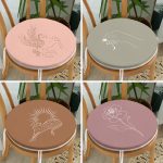 - RealHomes Yuvarlak Fermuarlı Sandalye Minderi - Realhomes 4'lü Renkli Zemin Üzerinde Onedraw Çizimli Yaprak Desenli Modern Yuvarlak Fermuarlı Sandalye Minderi Seti Realhomes