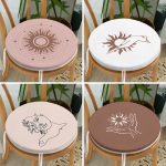 4'lü Renkli Zemin Üzerinde Onedraw Çizimli Modern Yuvarlak Fermuarlı Sandalye Minderi Seti Realhomes