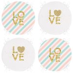 - RealHomes Yuvarlak Fermuarlı Sandalye Minderi - Realhomes 4'lü Beyaz Zemin Üzerinde Gold Detaylı Love Yazılı Modern Yuvarlak Fermuarlı Sandalye Minderi Seti Realhomes