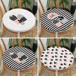 4'lü Beyaz Zemin Üzerinde Onedraw Çizimli Kaktüs Desenli Modern Yuvarlak Fermuarlı Sandalye Minderi Seti Realhomes