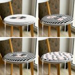 4'lü Beyaz Zemin Üzerinde Onedraw Çizimli Kaktüs Desenli Modern Yuvarlak Fermuarlı Sandalye Minderi Seti Realhomes