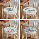 4'lü Renkli Zemin Üzerinde Kaktüs Desenli Modern Yuvarlak Fermuarlı Sandalye Minderi Seti Realhomes