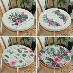 4'lü Renkli Zemin Üzerinde Kaktüs Desenli Modern Yuvarlak Fermuarlı Sandalye Minderi Seti Realhomes