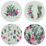 4'lü Renkli Zemin Üzerinde Kaktüs Desenli Modern Yuvarlak Fermuarlı Sandalye Minderi Seti Realhomes