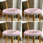 4'lü Renkli Zemin Üzerinde Kaktüs Desenli Modern Yuvarlak Fermuarlı Sandalye Minderi Seti Realhomes