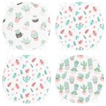 - RealHomes Yuvarlak Fermuarlı Sandalye Minderi - Realhomes  4'lü Beyaz Zemin Üzerinde Kaktüs Desenli Modern Yuvarlak Fermuarlı Sandalye Minderi Seti Realhomes