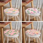 4'lü Renkli Zemin Üzerinde Kaktüs Desenli Modern Yuvarlak Fermuarlı Sandalye Minderi Seti Realhomes