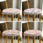 4'lü Renkli Zemin Üzerinde Kaktüs Desenli Modern Yuvarlak Fermuarlı Sandalye Minderi Seti Realhomes