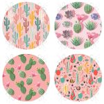 4'lü Renkli Zemin Üzerinde Kaktüs Desenli Modern Yuvarlak Fermuarlı Sandalye Minderi Seti Realhomes