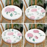 4'lü Beyaz Zemin Üzerinde Ortanca Çiçeği Desenli Modern Yuvarlak Fermuarlı Sandalye Minderi Seti Realhomes