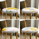 4'lü Düz Ve Yatay Çizgiler Üzerinde Sulu Boya Tasarımlı Modern Yuvarlak Fermuarlı Sandalye Minderi Seti Realhomes