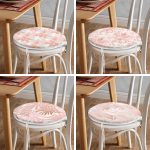 - RealHomes Yuvarlak Fermuarlı Sandalye Minderi - Realhomes  4'lü Beyaz Zemin Üzerinde Pembe Yaprak Çizimli Dekoratif Dijital Baskılı Yuvarlak Fermuarlı Sandalye Minderi Seti Realhomes