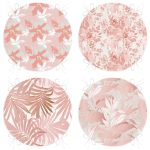 - RealHomes Yuvarlak Fermuarlı Sandalye Minderi - Realhomes  4'lü Beyaz Zemin Üzerinde Pembe Yaprak Çizimli Dekoratif Dijital Baskılı Yuvarlak Fermuarlı Sandalye Minderi Seti Realhomes