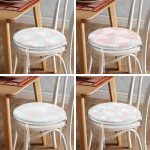 - RealHomes Yuvarlak Fermuarlı Sandalye Minderi - Realhomes  4'lü Mavi Zeminde Pembe Ve Beyaz Yaprak Çizimli Modern Yuvarlak Fermuarlı Sandalye Minderi Seti Realhomes