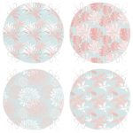 - RealHomes Yuvarlak Fermuarlı Sandalye Minderi - Realhomes  4'lü Mavi Zeminde Pembe Ve Beyaz Yaprak Çizimli Modern Yuvarlak Fermuarlı Sandalye Minderi Seti Realhomes