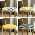 4'lü Sarı Lacivert Zigzag Desenli Özel Tasarımlı Yastık Yuvarlak Fermuarlı Sandalye Minderi Seti Realhomes